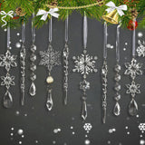 Christmas Tree Decoration Crystal Ornaments - 32pcs Acrylic Christmas Ornaments Snowflake Icicle Drop Crystal Hanging Ornaments for Xmas Tree Winter Holiday Frozen Party Decorations