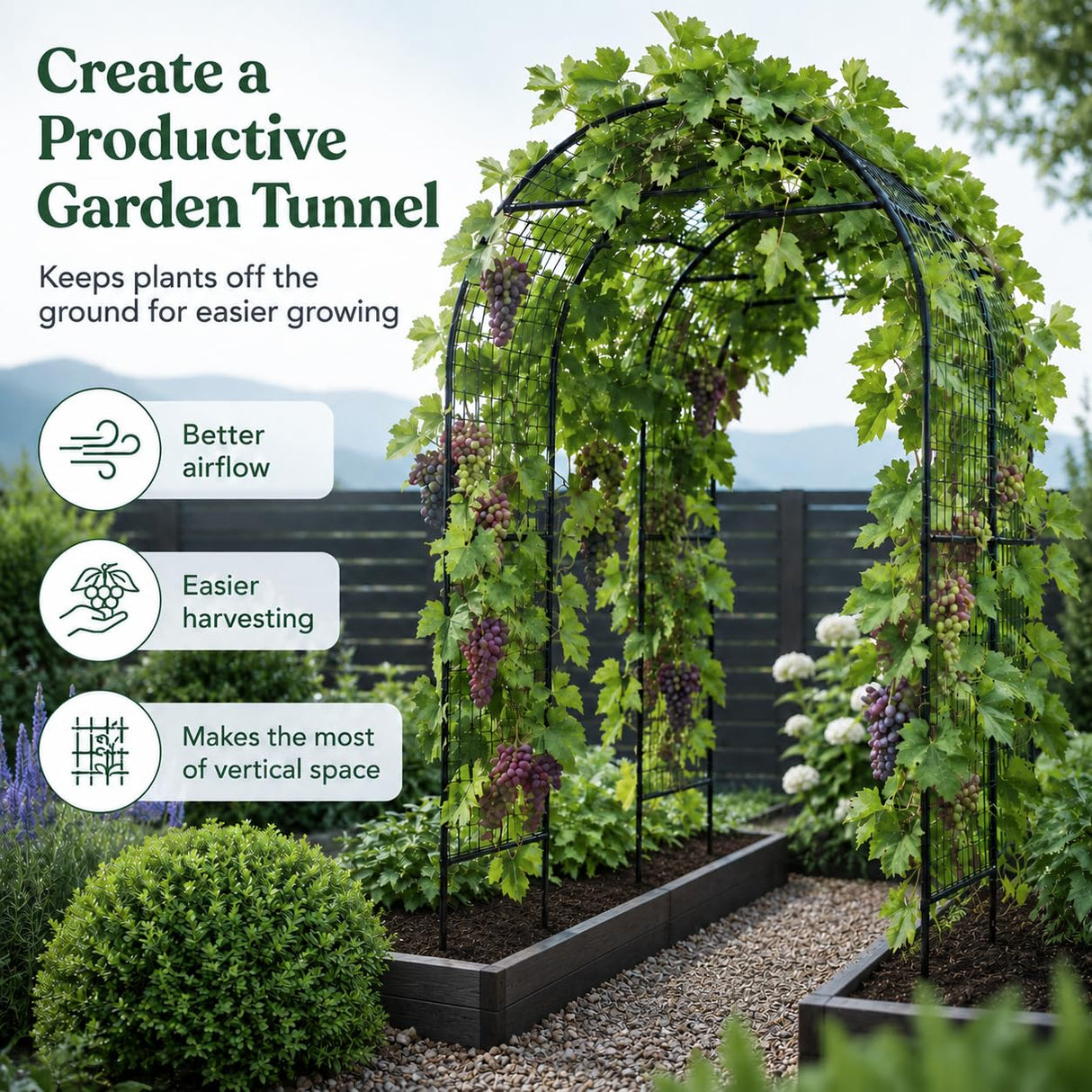 FOLLOOK Garden Arch Trellis for Climbing Plants Outdoor, 7.8 ft, Black