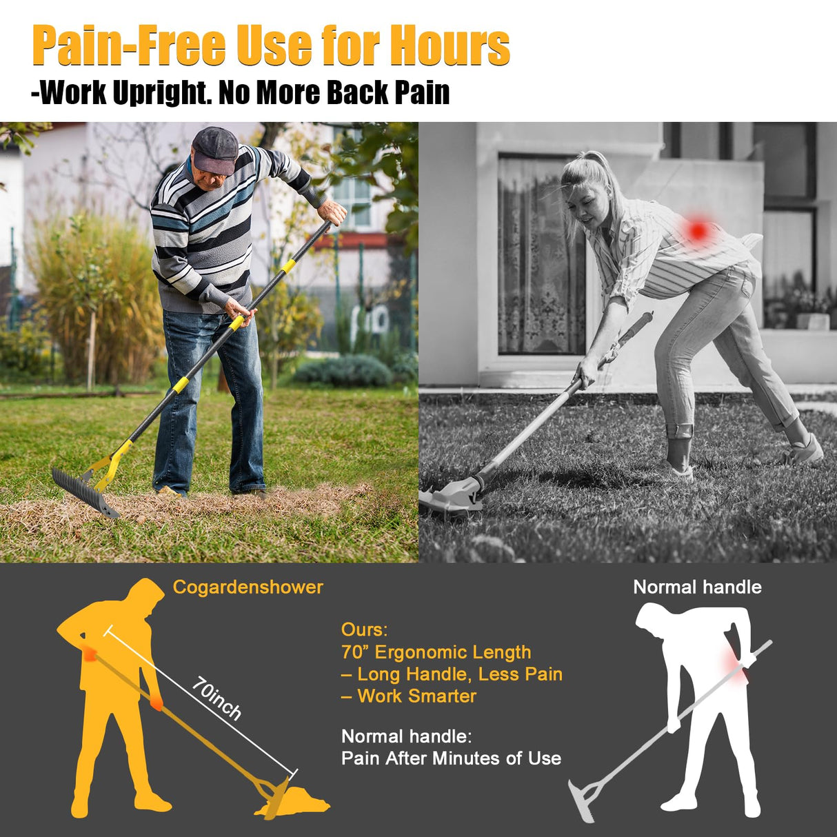Heavy Duty Thatch Rake for Lawns -15" Dual-Action Dethatcher Thatching Rake with Sharp Blade for Dead Grass Removal,Soil Loosening,Lawn Dethatching,70" Manual Thatcher for Yard,Garden, Lawn