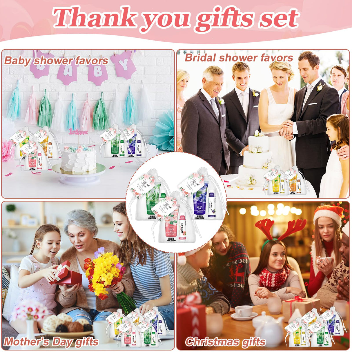 80 Sets Bulk Hand Cream and Bulk Lip Balm Gifts, Mothers Day Gifts, Baby Shower Party Favors and Bridal Shower Gifts for Guests with Thank You Card Organza Bags, Teacher Appreciation Gifts for Women
