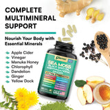 Parrox Sea Moss, Black Seed Oil, Ashwagandha, Turmeric, Chlorophyll, Dandelion, Ginger, Vitamin D3, Black Pepper, Elderberry, ACV, Yellow Dock, Burdock Root, Manuka, Vitamin C, Bladderwrack (60 Caps)