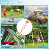 FEED GARDEN 16 Inch Spiral Ground Anchors Heavy Duty Screw in Spiral Stakes, 4 Pack Folding Ring Ground Stakes for Securing Dogs,Tents, Trampolines, Canopies, Swing Sets, Orange