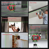 weiddw Laser Level with Tripod, Self Leveling Laser Level 4x360°, Green Line Laser 4D Laser Leveler Tool with 2Pcs Lithium Batteries for Picture Hanging, Tile, Home Renovation, Indoor