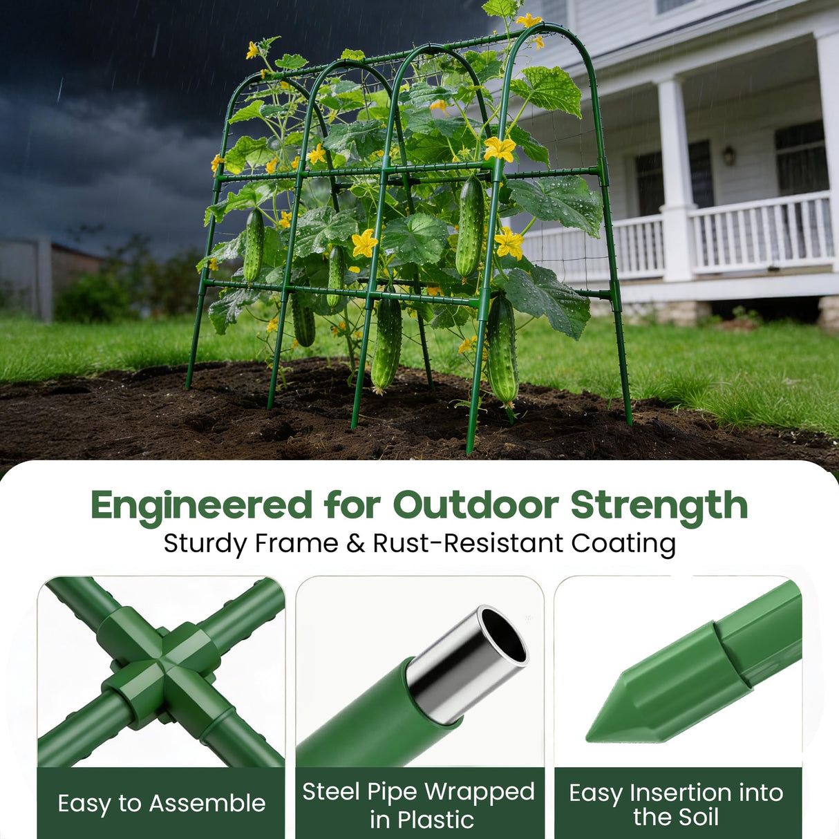 48x48 Cucumber Trellis for Raised Bed - U Shape Vegetable Garden Trellis for Climbing Plants Outdoor - Support for Cucumbers, Pea, Zucchini, Squash,Tomato, Green Bean, Vine, Watermelon, Melon, Pumpkin