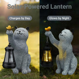 Elegondrar Solar Cat Garden Statue Outdoor Decor, Cat Sculpture with Lantern and Butterfly for Yard Lawn Patio Balcony, Christmas, Birthday Housewarming Gifts for Mom, Grandma, Women, 9.4 inch, Resin