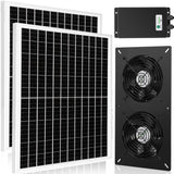 Fanspex Solar 2 Fan Kit with 66.6 Wh Battery Backup, 50W Solar Panel Powered Rechargeable Weatherproof Fans for Chicken Coop, Greenhouse & Shed