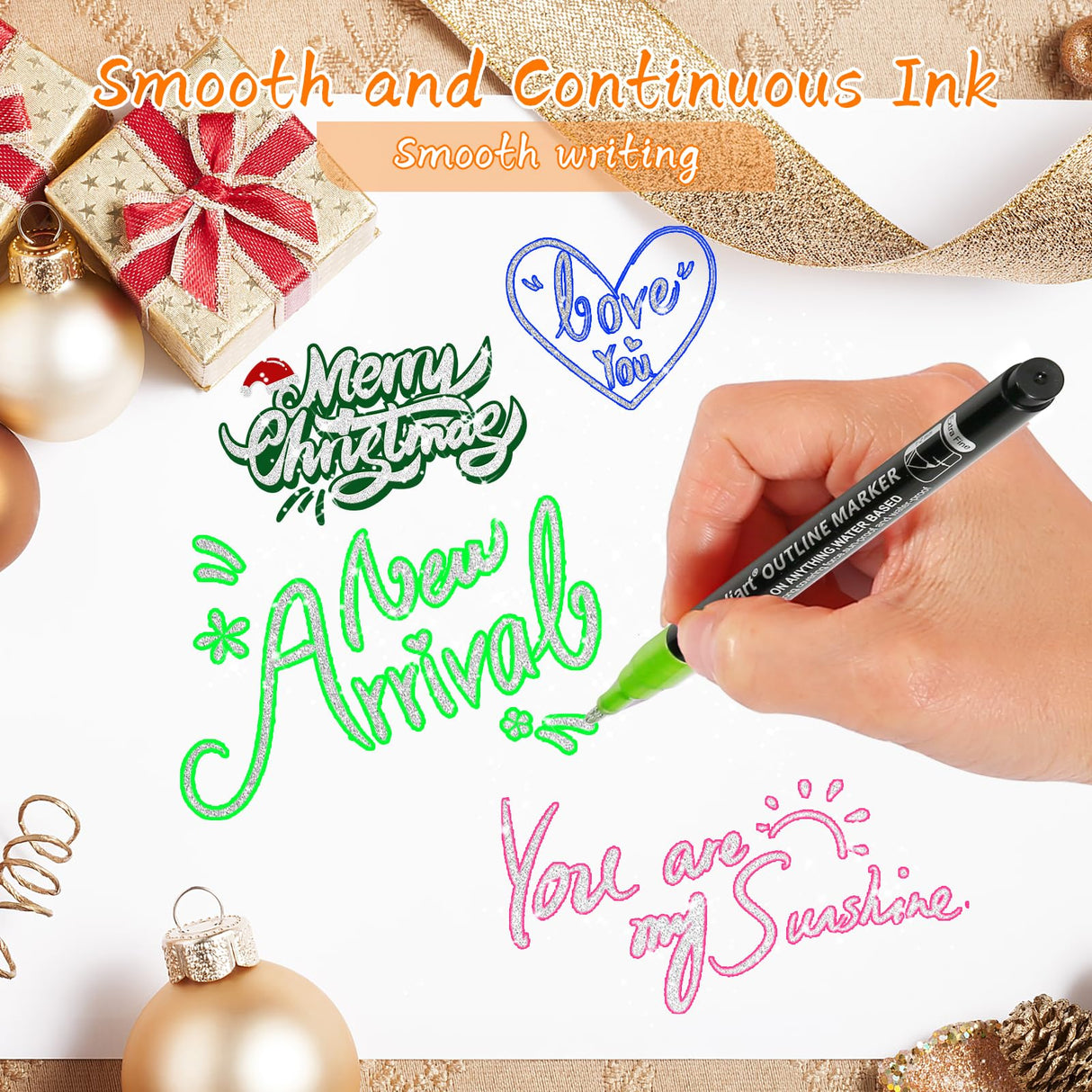 Caliart 24 Colors Outline Glitter Markers, Shimmer Metallic Pens Stocking Stuffers Christmas Gifts Trendy Stuff, Cool Fun Craft Drawing Arts Supplies Set