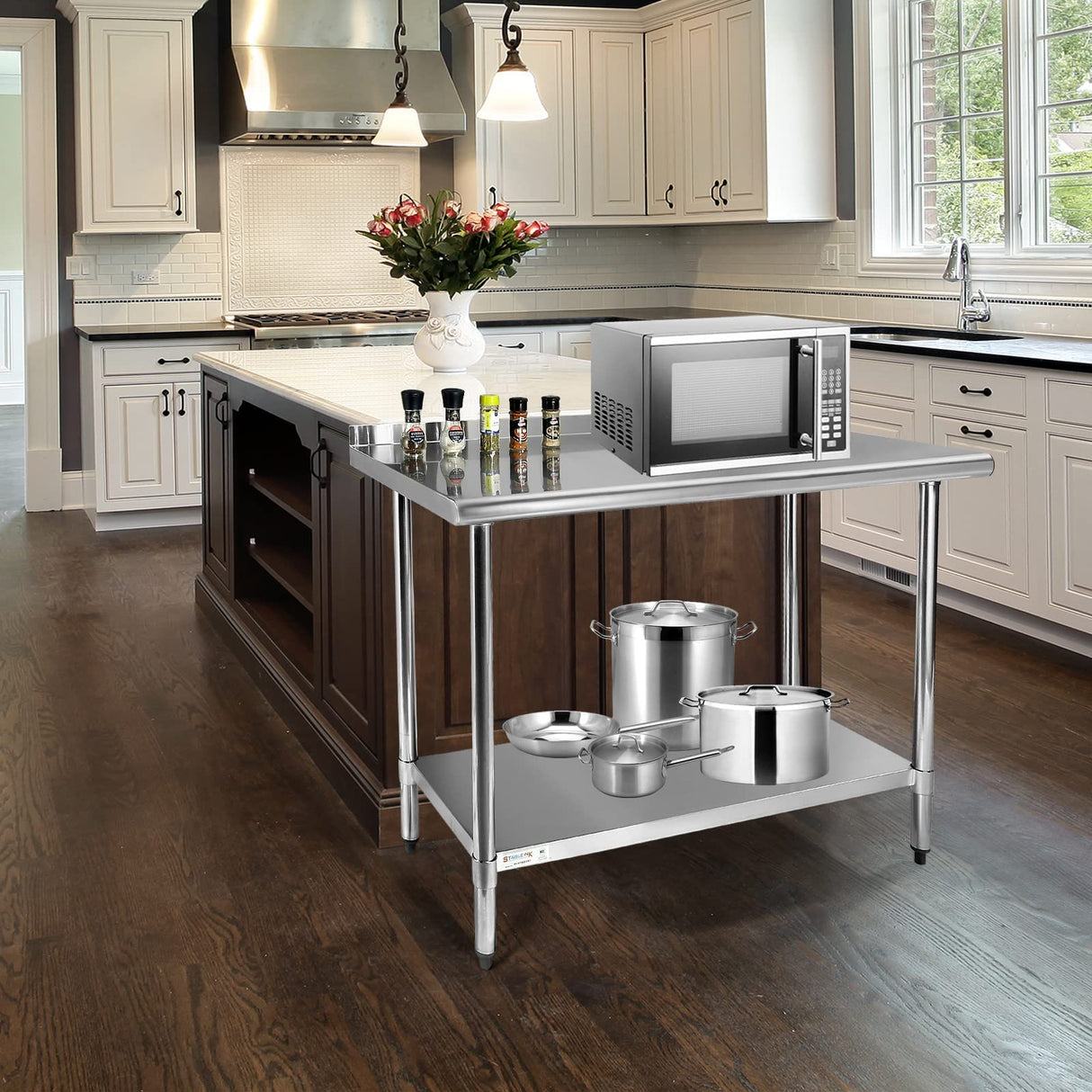 STABLEINK NSF Stainless Steel Prep & Work Table 36x24 Inches, Heavy Duty Metal Table with Backsplash and Undershelf for Commercial Kitchen, Restaurant, Home, Laundry Room and Garage