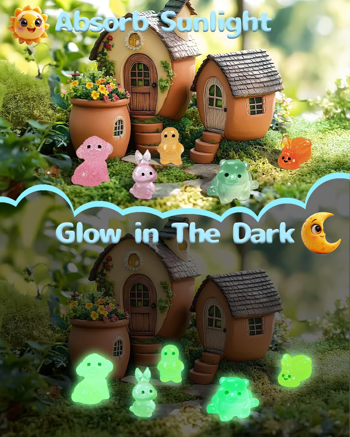 Piemow 180 Pcs Mini Resin Animals Kit, Luminous Landscape Figurines Decor