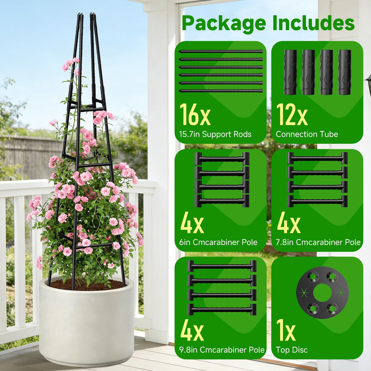 MQJIAZHI Garden Obelisk Trellis for Climbing Plants Outdoor, 63 Inch Height Adjustable Gardening Trellis, Steel Plastic Coated Plant Support for Indoor & Outdoor Multiple Climbing Plants(2PCS)