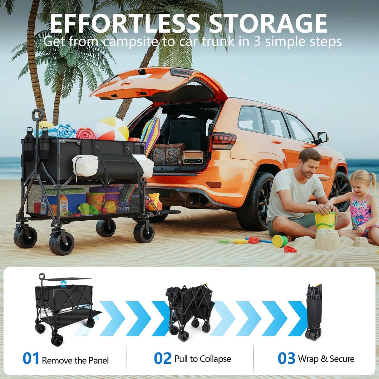 Double Decker Wagon 400L Large Capacity & 600LBS Foldable Utility Cart