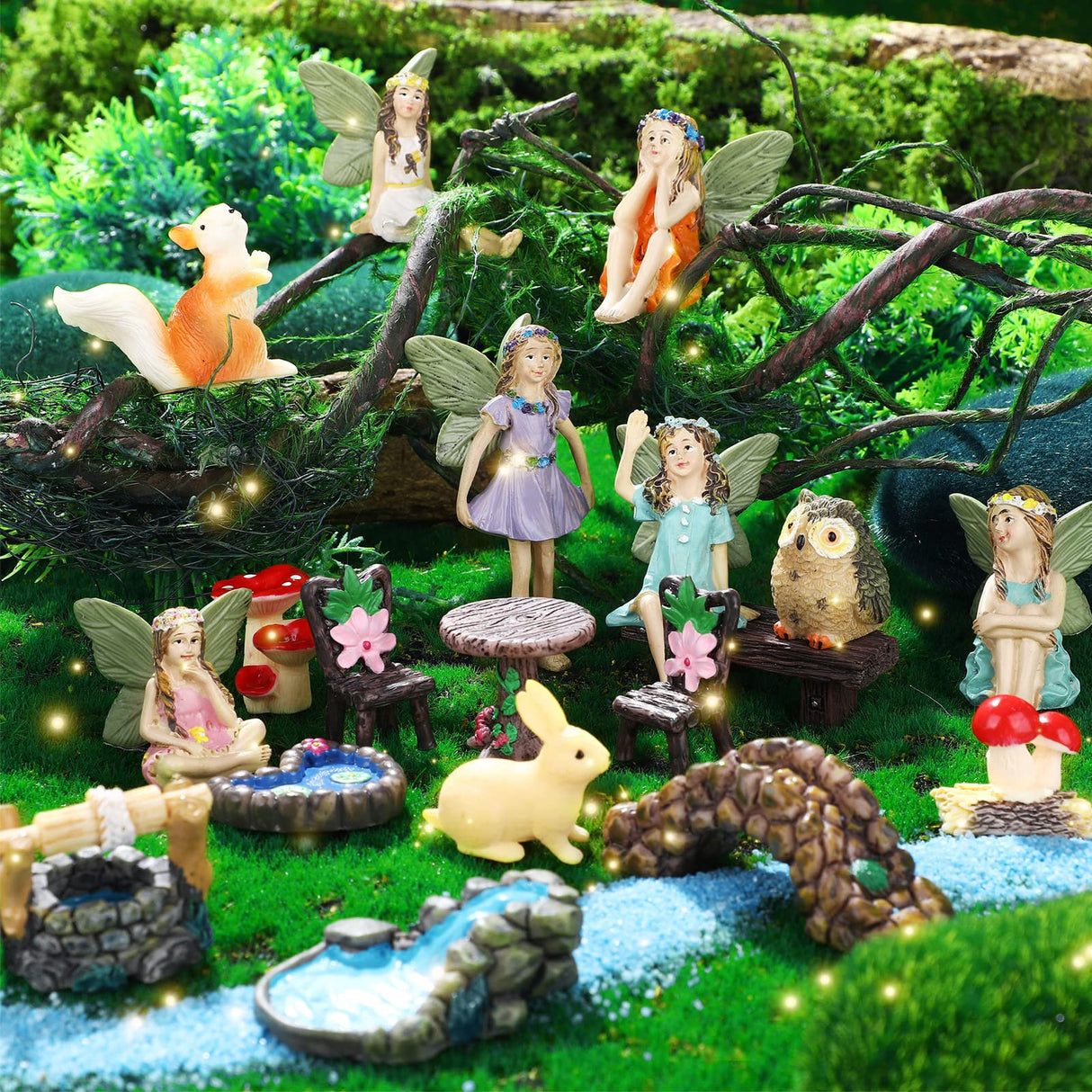Roowest 19 Pcs Fairy Garden Kit, Miniature Fairy Garden Accessories Outdoor