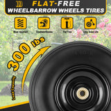 4.00-6 Flat-free Tire and Wheel, 13" Wheelbarrow Wheels and Tires with 5/8" or 3/4" Bearings 4.00-6 Solid Tires Replacement for Wheelbarrow, Gorilla Cart, Hand Trucks, Garden Carts(2 PCS)