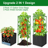 Laodier 3 Pack Tomato Cages, Square Tomato Trellis with 17 Gallon Grow Bags,47IN Tall Heavy Duty Tomato Plant Support Stakes for Garden Climbing Vegetables Flowers Fruits (Extra-Bold, 3 Pack)