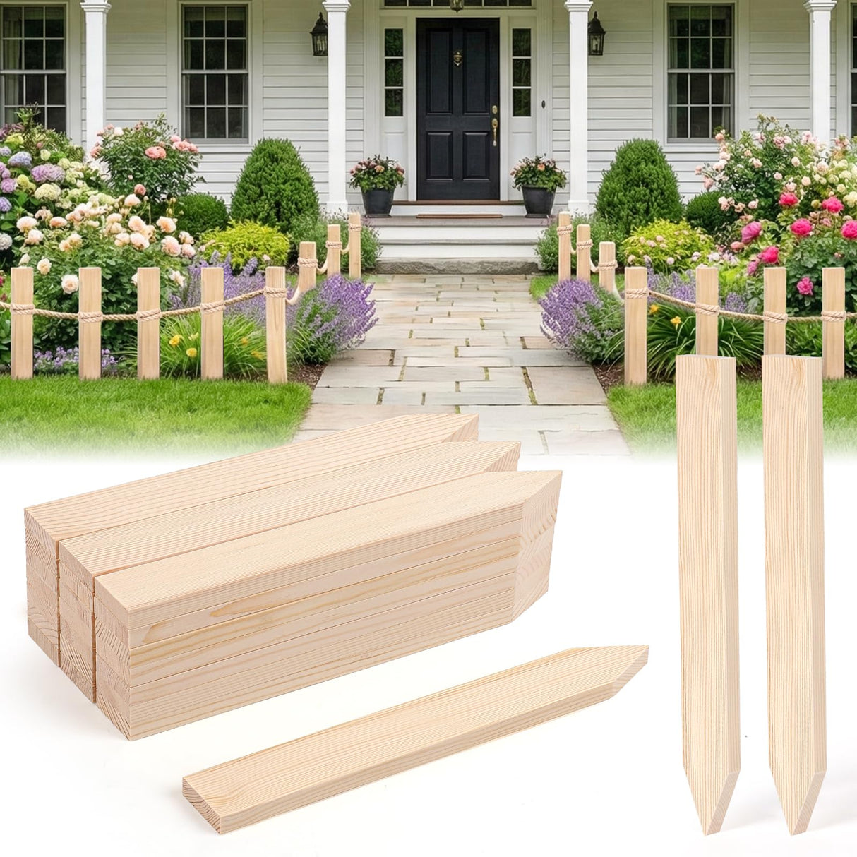 24Pcs Wooden Garden Stakes, 12in Pinewood Yard Stakes for Plant Support