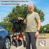 Rollator Walker for Seniors, Lightweight Foldable All Terrain Rolling Walker with seat, Aluminum Walkers with 10 inch Rubber Wheels, Handles and Backrest for Seniors and Adult