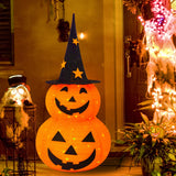 FUNPENY 3FT Halloween Collapsible Pumpkin Decorations, Pre-Lit Light Up 50 LED Pumpkin with Star Hat 8 Lighted Mode, Pop Up Jack-o-Lantern with Metal Stand for Indoor Outdoor Yard Holiday Decor