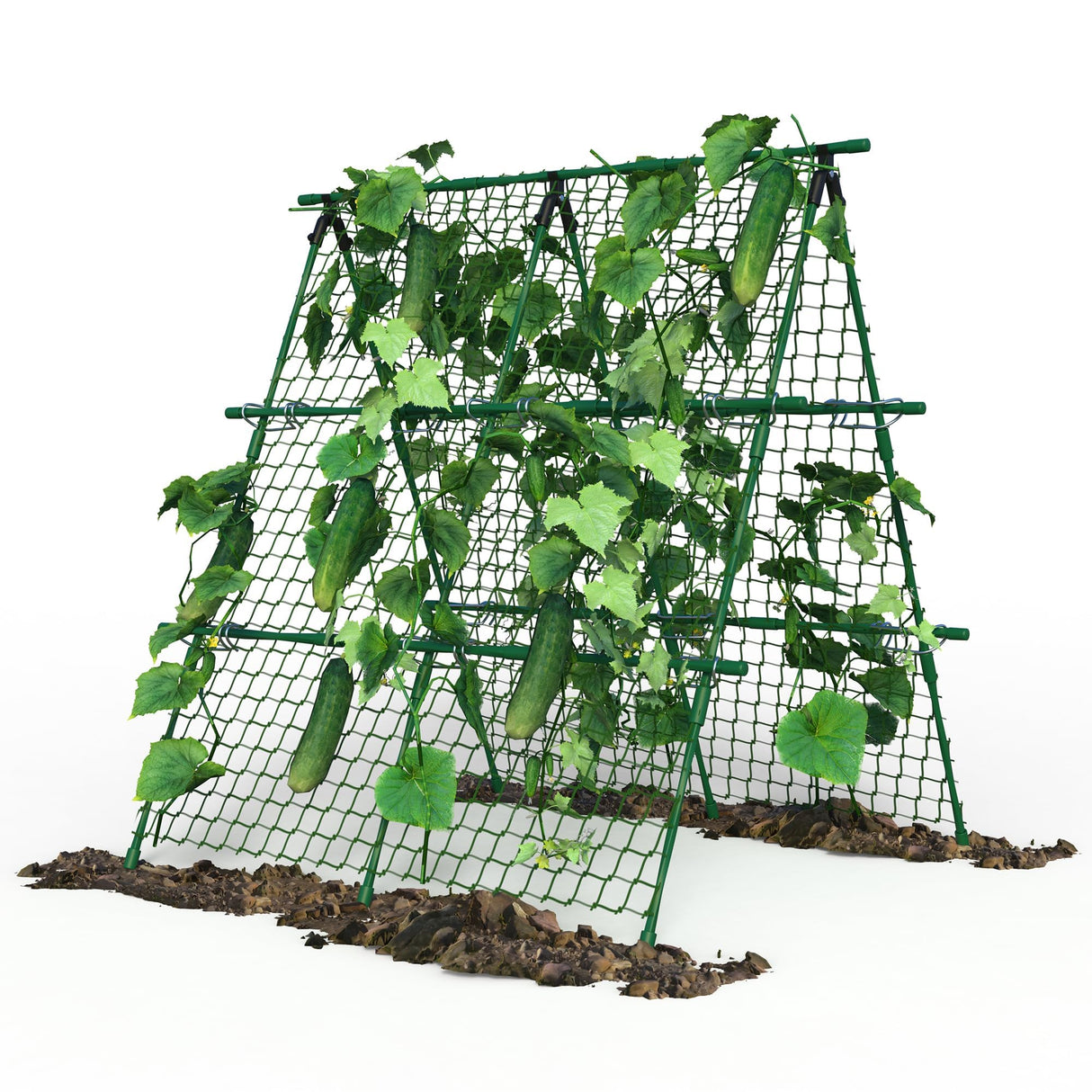 Garvee Outdoor Plant Support Trellis, 4 ft x 4 ft Metal A-Frame with Netting for Tomatoes Cucumbers Peas Beans Grapes, Climbing Vegetable Garden Trellis for Raised Beds, Green