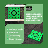Seeding Square - Patented Seed and Seedling Spacer Tool for Bigger Harvests, Organized Plants & Fewer Weeds – Color-Coded Gardening Template with Dibber, Seed Spoon, Ruler & Planting Guide