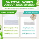 Body Wipes for Women, Extra Moist No Rinse Bathing Wipes - 50 XL Shower Cloths + 4 Travel Size Bath Sheets - 9"x12" After Gym & Post Workout Deodorant, Disposable Washcloths, Womens Hygiene Essentials