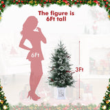 GAOMON 3 Ft Christmas Tree with 78 Led Lights, Pre-Lit Artificial Christmas Trees with Potted Base, Snow Flocked, Battery Operated, Xmas Tree for Home Decor