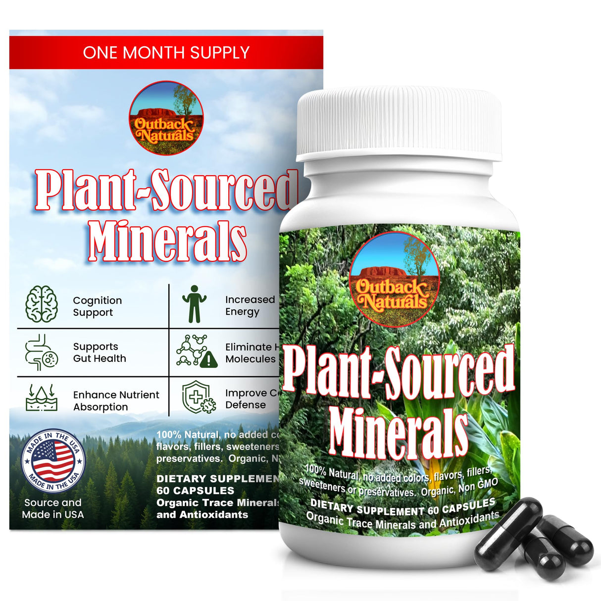 Outback Naturals Fulvic Humic Mineral Blend of Plant-Sourced Trace Minerals, Fulvic & Humic Extracts for Immune Support, Vitality, Hydration & General Health - Pure Body Essentials - 60 Capsules