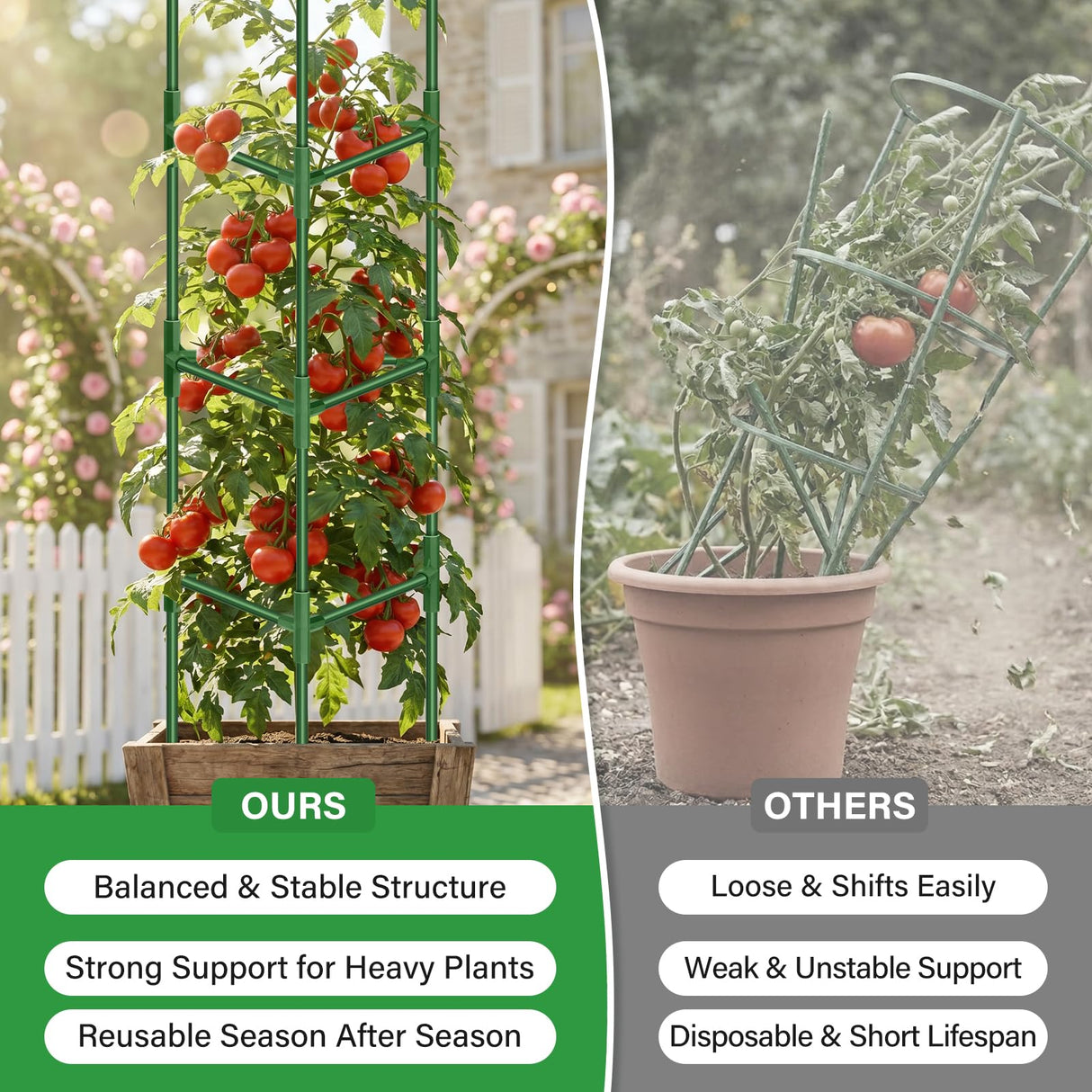 Legigo 2 Pack 57 Inch Tomato Cage for Garden, Heavy-Duty Tomato Trellis Plant Support Stakes, Adjustable Garden Trellis Plant Cage for Climbing Plants Peppers Outdoor Raised Garden Bed and Vegetables