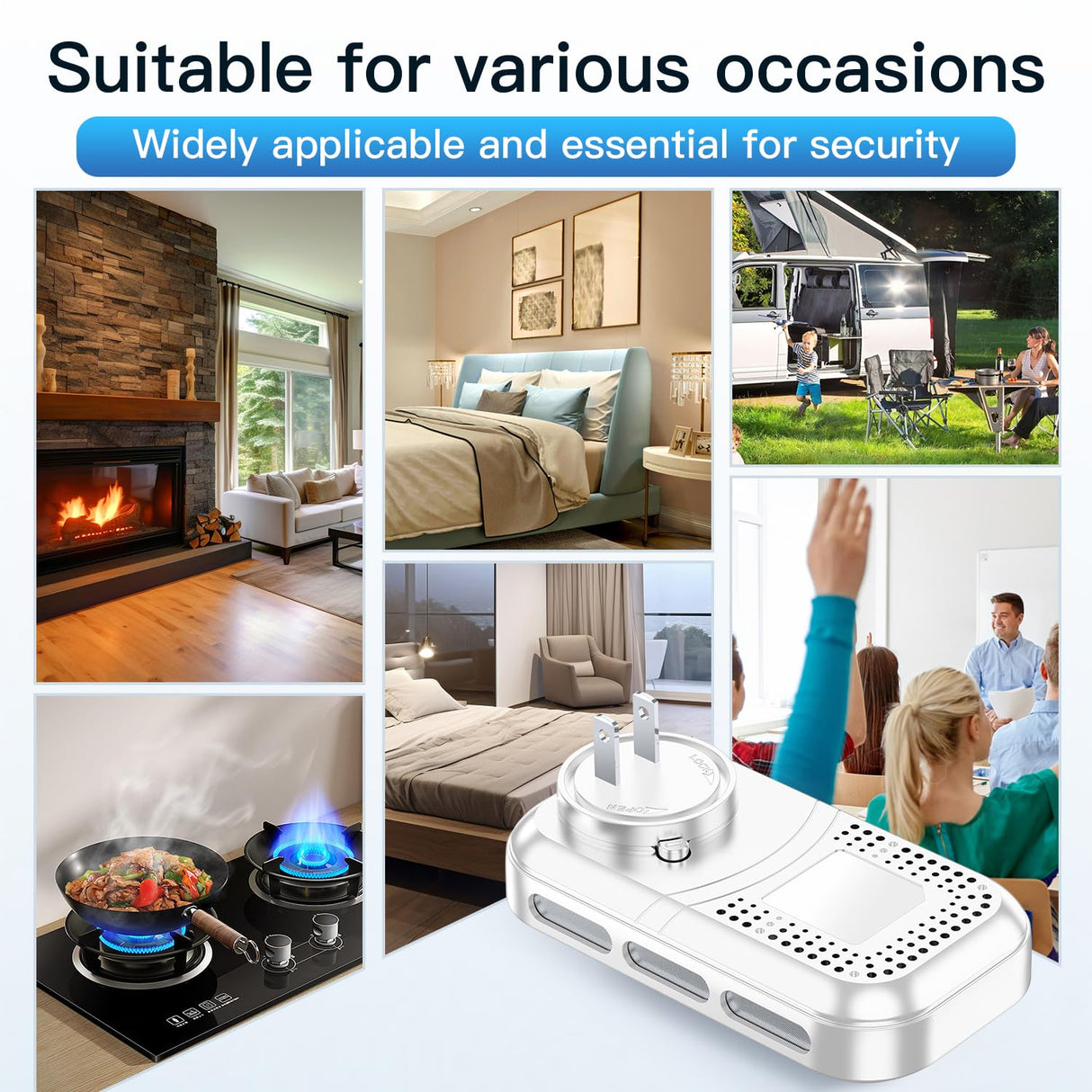 Gedsffati 5in1 Plug in Carbon Monoxide Detector &Smoke & Combustible Natural Gas Detectors Combination Builti-in Backup Battery HD Screen [Smoke CO Gas Temp Humidity Sensor] for Home Travel (White)