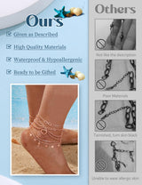 ORAZIO Toe Rings and Ankle Bracelets for Women Rose Gold Plated Anklet Toe Rings Cute Layered Anklets Open Tail Ring Adjustable Beach Foot Jewelry for Summer, Rose Gold