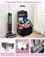 Marscamd Large Rolling Cleaning Caddy Bag with Detachable Trolley, Cleaning Supplies Organizer with Wheels for Housekeepers, Pink
