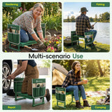 Housolution Garden Kneeler and Seat with Anti-Tipping Extendable Legs, Foldable and Portable Garden Stool with 2 Tool Bags, Thick Soft Kneeling Pad, Gardening Gifts for Women Men Seniors, Deep Green