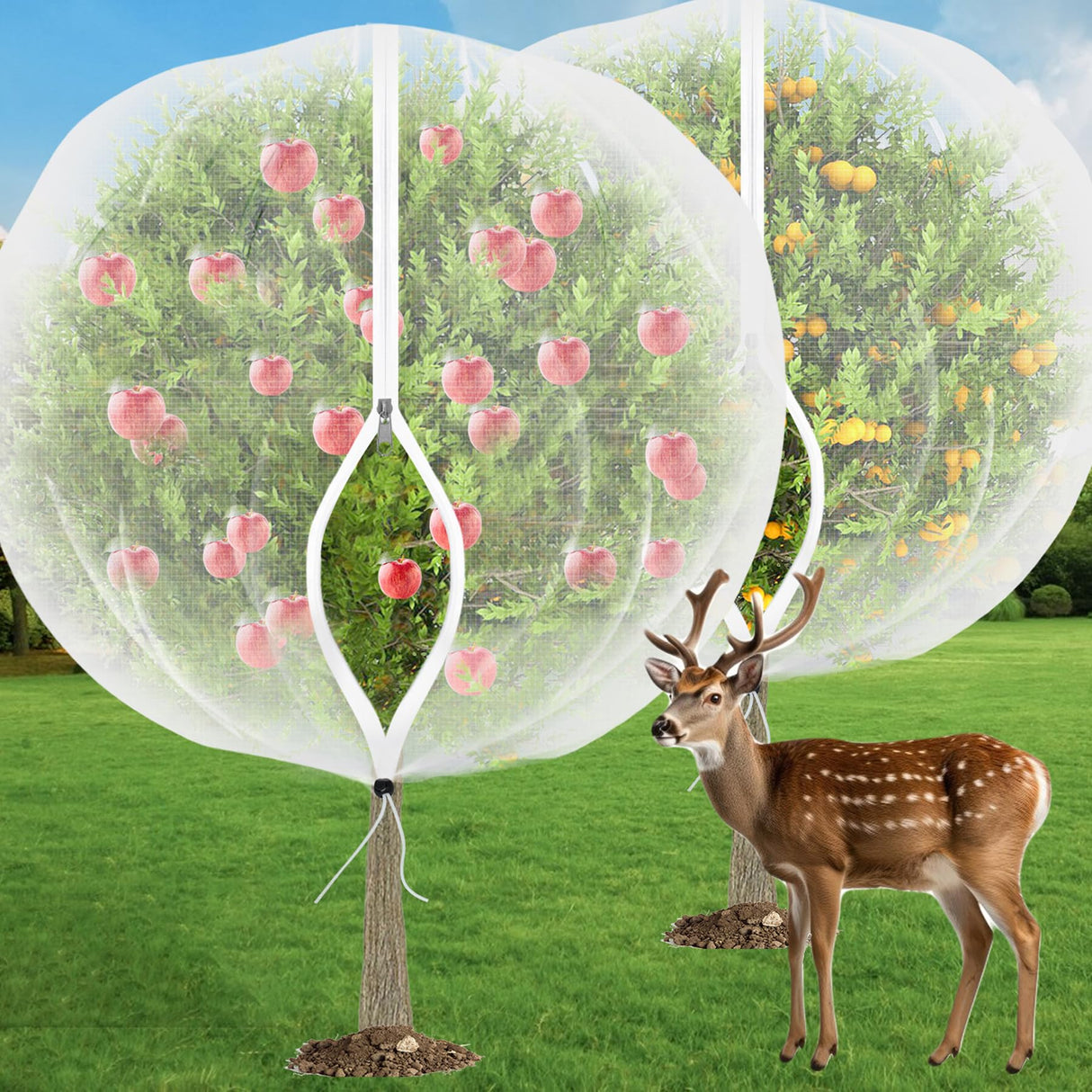 VITI Fruit Tree Netting for Cicadas - with 2Pcs 8Ftx5.3Ft Zipper&Drawstring Protection for Your Fruit Trees Garden Bird Netting Covers Blueberry Bush Tomato Bug Plant Protection Cherry Apple Tree