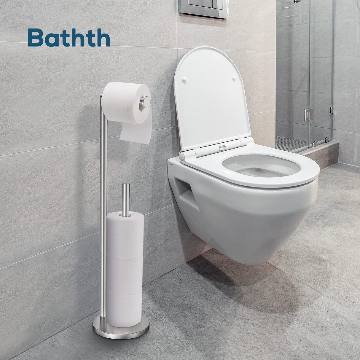 Toilet Paper Holder Stand, Toilet Paper Stand Brushed Nickel, Free Standing Toilet Paper Holder, Toilet Paper Storage by Bathth