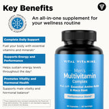 Vital Vitamins Men's Multivitamin Complex - Made with Essential Amino Acids & Maca Root - with Vitamin A, C, E, B6, B12, D3 & Male Performance Blend - Daily Mens Multivitamin - 60 Capsule
