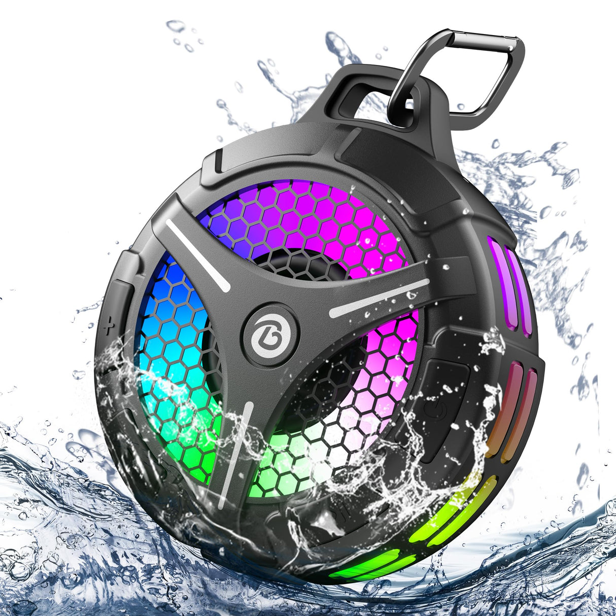 Waterproof Bluetooth Shower Speaker, Suction Cup, Small Portable Wireless IPX7 Waterproof Outdoor Speakers, Loud Stereo Sound Deep Bass, TWS Pairs, 6 Mode RGB Lights, All Ages Gift for Christmas