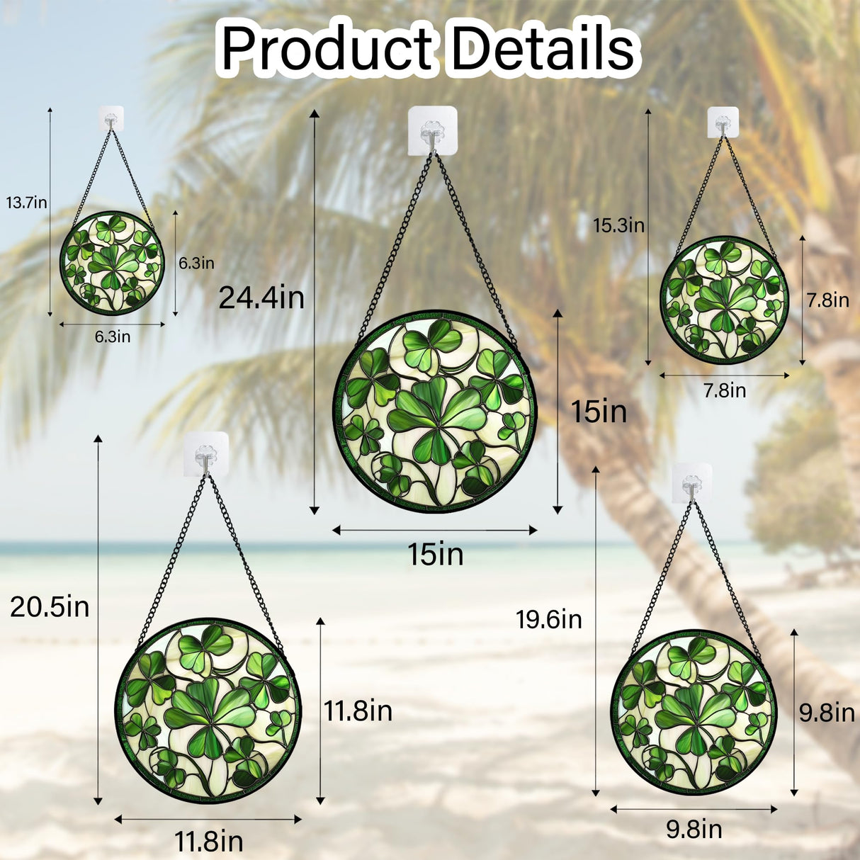 CRISGIF Stained Glass Window Hanging - Ireland Green Lucky Clover Suncatcher for Doors Garden St. Patrick's Day Sun Catchers Decor Mother's Day Birthday for Women Men Mom Nana 6.3 in