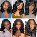 Bob Wig Human Hair Glueless Wigs Human Hair Pre Plucked Pre Cut Body Wave 5x5 HD Transparent Closure Wigs 180% Density 100% Brazilian Virgin Hair Short Wigs for Black Women (10 inch)