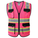 JKSafety Hi Vis Reflective Safety Vests for Men Women High Visibility Vest with Pockets Mesh Fabric Construction Safety Apparel Neon Vest for Work (220-Pink XXL)