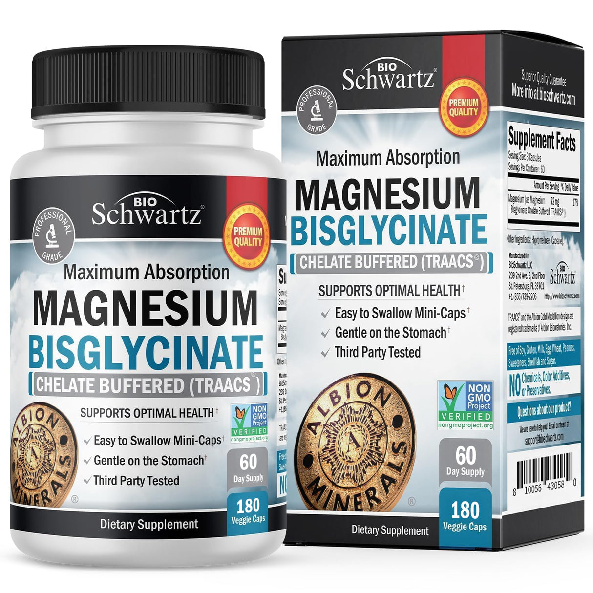 Magnesium Bisglycinate Chelated Supplement - High Absorption Magnesium Glycinate Supplement for Women and Men - Sleep, Muscle, Bone & Joint Support - Non-GMO, Non-Laxative Chelate - 180 Capsules