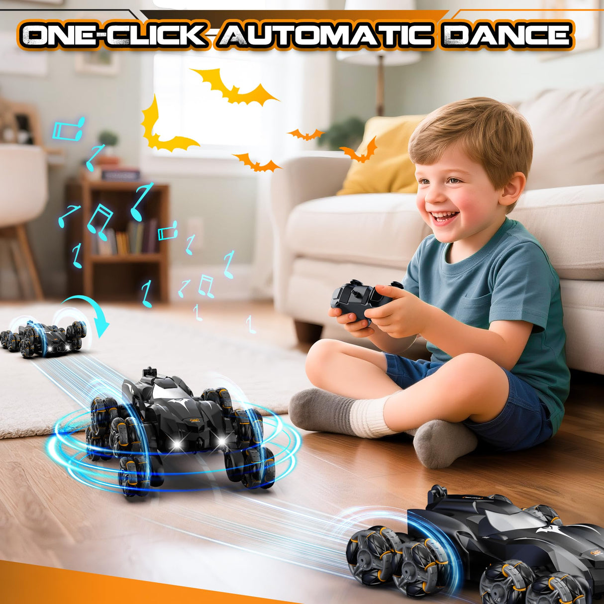 jopeaa Remote Control Car, 2.4Ghz 8WD Rc Stunt Car with Automatic Demonstration, 360° Spins, Music and LED Lights, Remote Control Cars for Boys 4 5 6 7 8-12, Christmas Birthday Gifts Toys for Boys