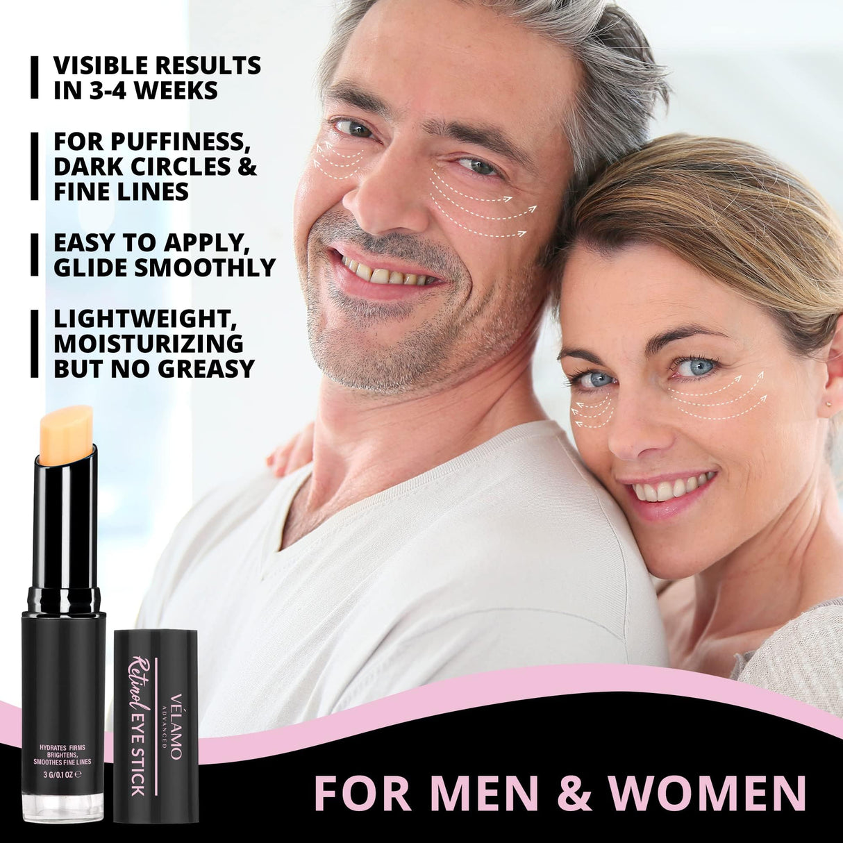 VELAMO ADVANCED Retinol Eye Stick: Retinol Eye Cream for Dark Circles and Puffiness with 1% Bakuchiol and Caffeine - Visibly Reduces Fine Lines Wrinkles Under Eye Bags with Upgraded Formula 0.1 OZ/3g