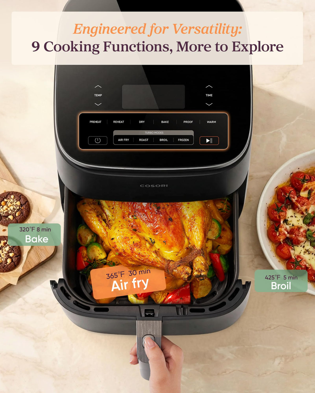Cosori TurboBlaze Air Fryer, 9-in-1, 6 Qt, PFAS-Free Ceramic Coating
