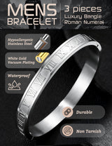 YADOCA 3Pcs Stainless Steel Bracelets for Men Roman Numeral Bangle Bracelet Adjustable Cuff Bracelet Twisted Cable Bracelet Mens Luxury Bracelets Jewelry Gifts Gold/Silver/Black