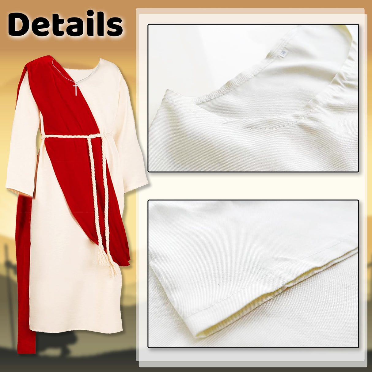 Yickoon Kids Jesus Saint Biblical Robe Costume Necklace Scarf Shawl Waist Rope Cosplay for Kids Halloween Easter Christmas M