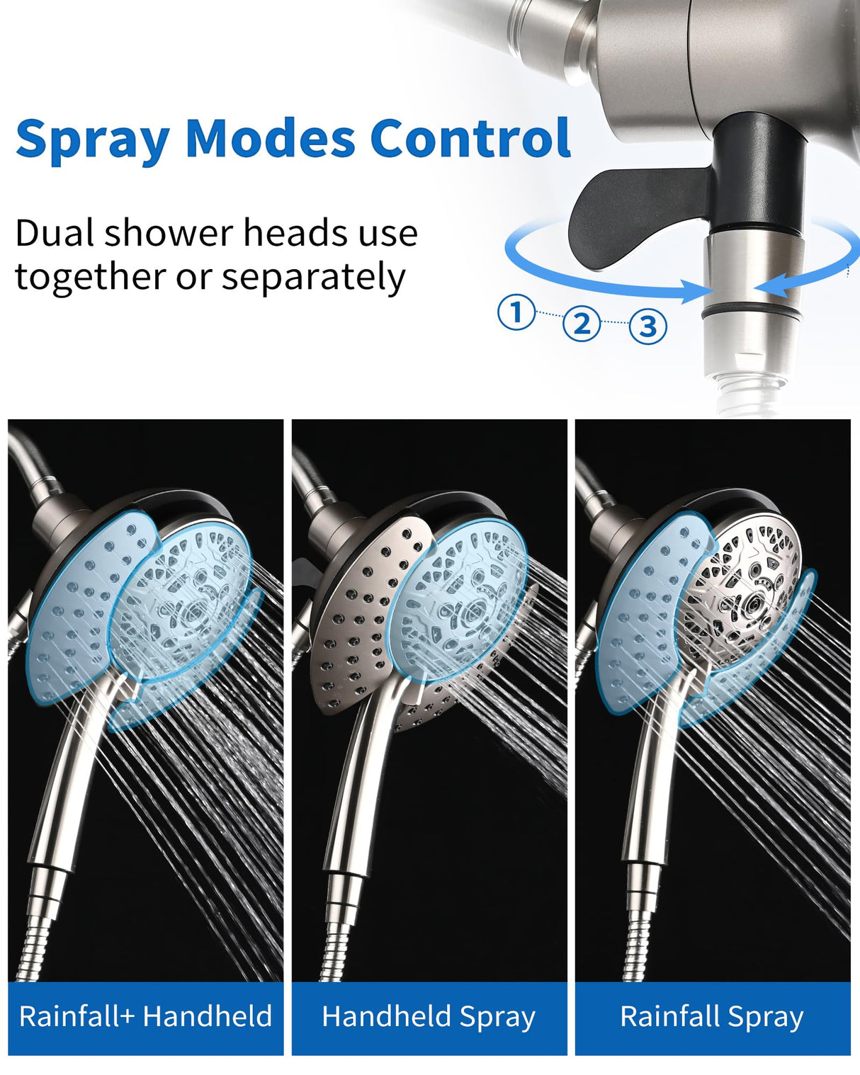 INAVAMZ Shower Heads with Handheld Spray Combo: 7.2" Rainfall Shower Head & Handheld Shower Head 2-IN-1 Shower Head with 60" Rotatable Stainless Steel Hose Nickel, Shower Trim Systems