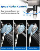 INAVAMZ Shower Heads with Handheld Spray Combo: 7.2" Rainfall Shower Head & Handheld Shower Head 2-IN-1 Shower Head with 60" Rotatable Stainless Steel Hose Nickel, Shower Trim Systems
