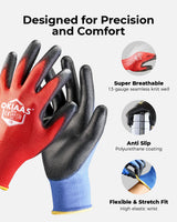 OKIAAS Work Gloves for Men,Ultra Thin and Lightweight Working Gloves with Grip,12 Pairs Bulk Pack Construction Gloves with Polyurethane Coating,Safety Gloves for Light Duty Work (Black, Large)