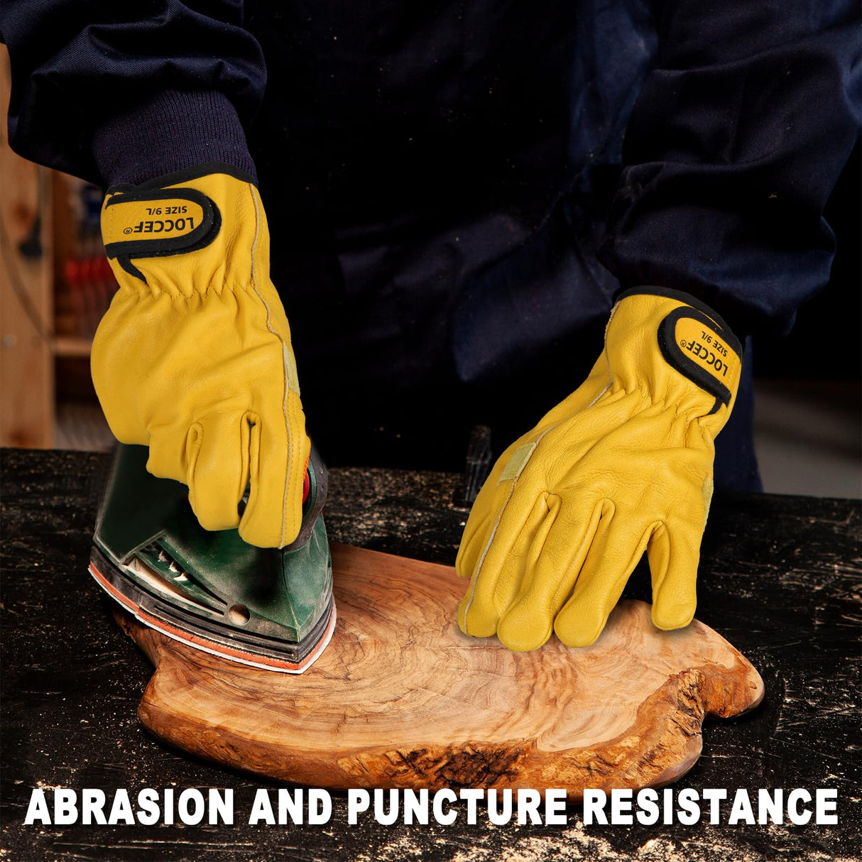LOCCEF 2 Pairs Leather Work Gloves for Men and Women,Cowhide Leather Gloves Utility Working Gloves (Yellow, 9/L)