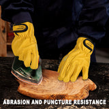 LOCCEF 2 Pairs Leather Work Gloves for Men and Women,Cowhide Leather Gloves Utility Working Gloves (Yellow, 9/L)