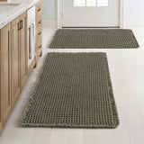 MIULEE Set of 2 Waffle Bathroom Rugs, Super Absorbent Non Slip Bath Rugs, Washable Bath Mats with Tassels, Ultra Soft Rubber Backed Shower Mats for Bathroom Floor, Tub, Christmas Green, 18x30 Inch